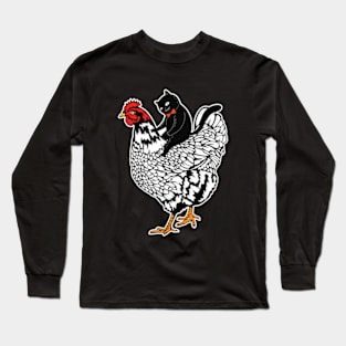 Tuxedo Cat on a Chicken Long Sleeve T-Shirt